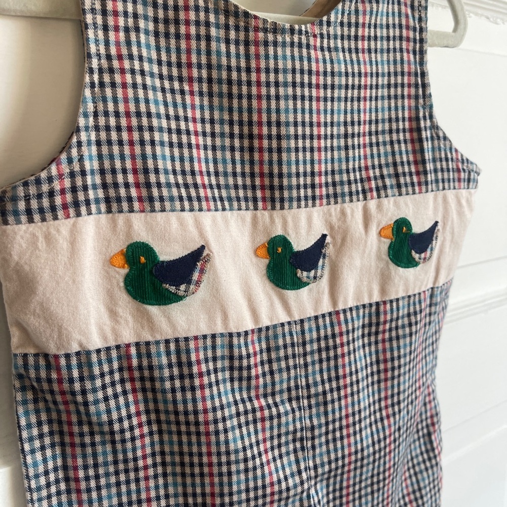 9mo Funtasia Too! Gingham Plaid Duck Embroidered Boy’s Shortall - Picture 2 of 9